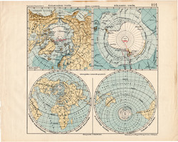 Északi - és Déli - sark térkép 1913, teljes atlasz, Kogutowicz Manó, félgömb, víz, szárazföld, régi