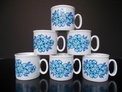 ​​6 db Zsolnay porcelán  kék virágos bögre
