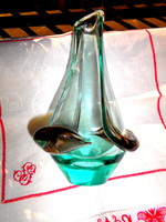 Régi súlyos vastag csiszolt üveg váza 20 cm 