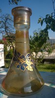Ritka formájú kézi festésű borosüveg-palack  öblös szájjal ép-szép állapot  28 cm