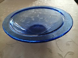 Kék buborékos üveg kézműves tál 