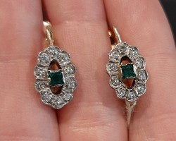 Arany art deco gyémántos fülbevaló smaragdokkal 14Kt.