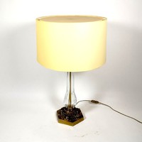 Csiszolt kristály asztali lámpapár, bronz talpon, ernyővel