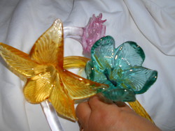 3 db egyedi muránói  kézműves üveg virág együtt 