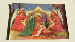 Régi karácsonyi képeslap angyalos Mária Jézus vallási levelezőlap