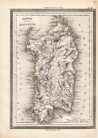 Szardínia térkép 1861, olasz, eredeti, atlasz, sziget, XIX. század, Európa, Földközi - tenger