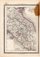 Közép - Olaszország térkép 1861, olasz, eredeti, atlasz, Romagne, Marche, Umbria, Sabina, Európa