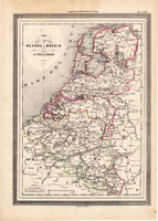 Hollandia és Belgium térkép 1861, olasz, eredeti, atlasz, Európa, XIX. század, észak, Amszterdam