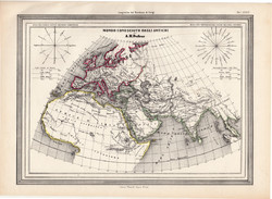 Antik világ térkép 1861, olasz, eredeti, atlasz, Italia, Gallia, Germania, Libia, Etiopia, Asia
