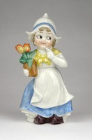 1C619 Szégyenlős flamand kislány tulipánnal porcelán figura 15 cm