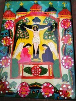 Christ on the cross, antique Transylvanian glass icon