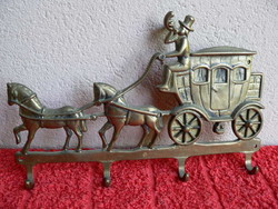 Réz lovaskocsi, hintó alakú fali kulcstartó