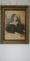 Csodás antik keretezett hölgy portré ,litográfia 