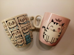 Porcelán kávés csésze cica /macska 2 db.