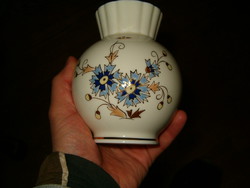 Gyönyörű Zsolnay pufók hasú 12 cm váza kaspó búzavirágos ari porcelán kerámia KIÁRUSÍTÁS 1 Forintról