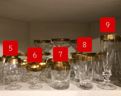 5. 6 db-os aranyozott talpas kristály pohár készlet konyakos pohár
