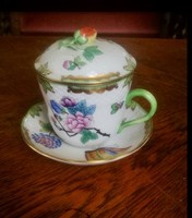 Herendi porcelán fedeles viktória mokkás csésze aljjal, antik, most olcsóbban