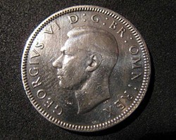 Egyesült Királyság 1 shilling, 1944 angol címer, oroszlán a VF + korona ezüst érme, tetején áll