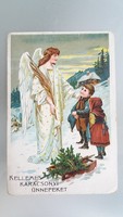 Régi karácsonyi képeslap 1907 angyalos szánkós levelezőlap 