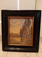 Hagyatékból származó, kisméretű olajkép, Handelsmann keretben 21,5x23,5 cm