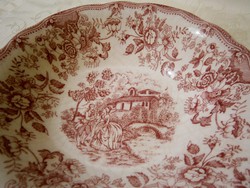 F_041 Ironstone jelenetes Angol porcelán mély tálaló tál, tányér pink