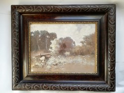Neogrády Antal: Parkrészlet akvarell, eredeti, üvegezett keretében 60 x 50 cm