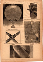 Léggömb, egyszín nyomat 1885, Magyar Lexikon, Rautmann Frigyes, léghajó, levegő, repülés