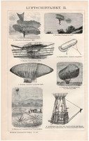 Repülés II., I., egyszín nyomat 1894, német, eredeti, légi szállítás, léghajó, repülőgép, kéggömb