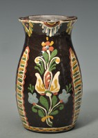 Hódmezővásárhelyi népi mintás majolika váza, HMV Lázi J,  1930-as évek.