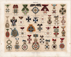 Kitüntetés, érdemrend, színes nyomat 1894, német nyelvű, litográfia, eredeti, ország, Mária Terézia