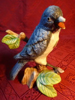 Porcelán figura, kék tollú madárka faágon, magassága 12,5 cm. Vanneki!