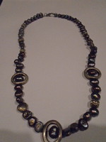   Női édesvízi igazgyöngy nyaklánc vésett ásvány TIBETI szerelékkel , pearl and gemstone necklace