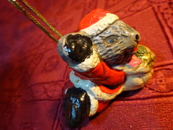 Porcelán figura, mikulás kisegér, karácsonyfadísz, hossza 5,5 cm. Vanneki!