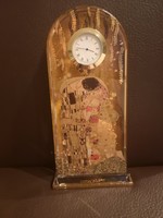Gyönyörű Goebel tömör üveg asztali óra, Gustav Klimt - A csók, hibátlan, új
