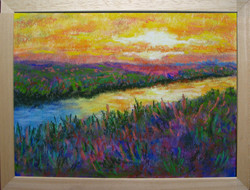 Moona - Napnyugta a folyó parton EREDETI pasztell festmény