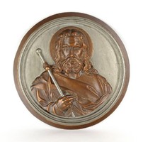1C822 Antik Szent Jakab apostol öntöttvas faliplakett 27 cm