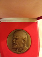 Lenin bronz plakett díszdobozban 70 mm