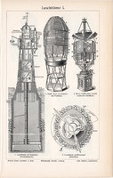 Világítótorony I., II., egyszín nyomat 1906, német nyelvű, eredeti, világítás, szerkezet, tenger