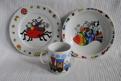 Zsolnay Bogyó és Babóca gyerek porcelán készlet, tányérok, bögre