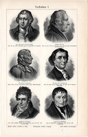 Mérnökök, tudósok I., II., egyszín nyomat 1904, német, eredeti, Watt, Fulton, Siemens, Edison, Krupp