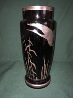 Korabeli Szecessziós ezüst rátétes üveg váza 27 cm