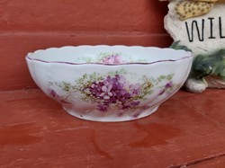Gyönyörű vastag, Ibolyás virágos porcelán tál, Csavart Gyöngyös mintával. Gyűjtői darab 