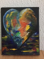Horváth Ágota: Csupaszín szív - Colorful Heart,absztrakt festmény a művésztől