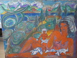 Expresszionista olajfestmény E.M.I. jelzéssel   vászon