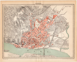 Pozsony térkép 1897 (2), Magyarország, Pallas lexikon  melléklete, eredeti, Szlovákia, észak, Duna
