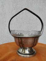 Asztalközép kínáló gyönyörű üveggel ami csiszolt! ezüstözött szecessziós, Art-deco