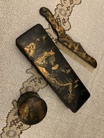 Japán papír massé lakk pipere szett 1880 körül