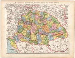 Magyarország térkép 1893, eredeti, Athenaeum, közigazgatási, törvénykezési, közlekedési, politikai