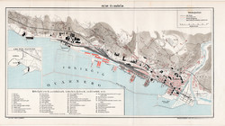 Fiume és kikötője, térkép, 1894, eredeti, magyar nyelvű, lexikon melléklet, tenger, kikötő, hajó