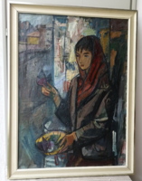 SÉDAY ÉVA VIRÁGÁRUS C. KÉPE OLAJ VÁSZNON EREDETI SZIGNÁLT KERETEZVE 1961 DÁTUMMAL 80X110, 93X123 CM